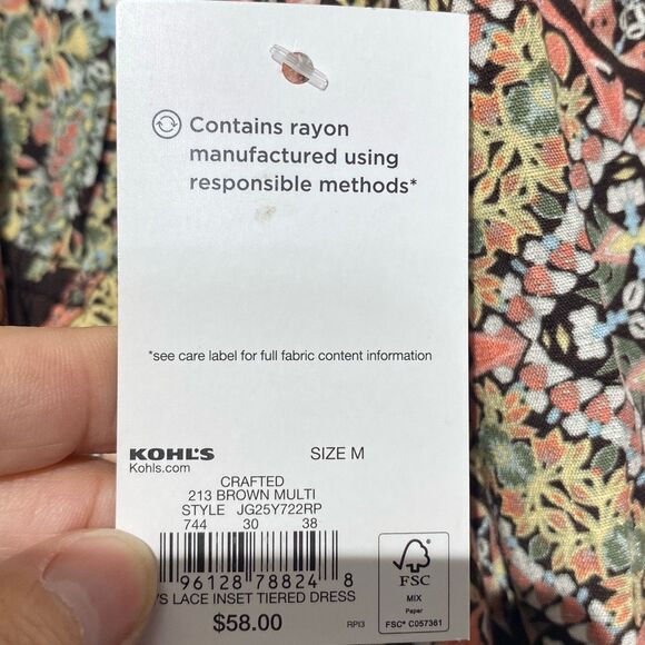 SO Women's Brown Multi Lace Inset Tiered Long Sleeve Babydoll Dress Medium NWT - Picture 7 of 12